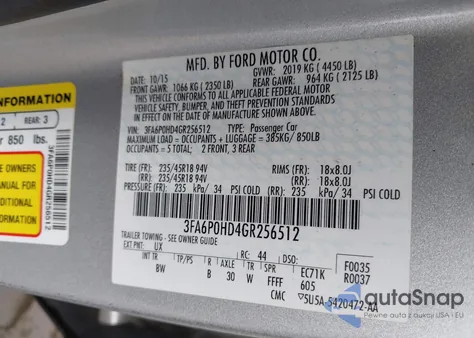2016 Ford Fusion Se from USA, damaged, VIN 3FA6P0HD4GR256512
